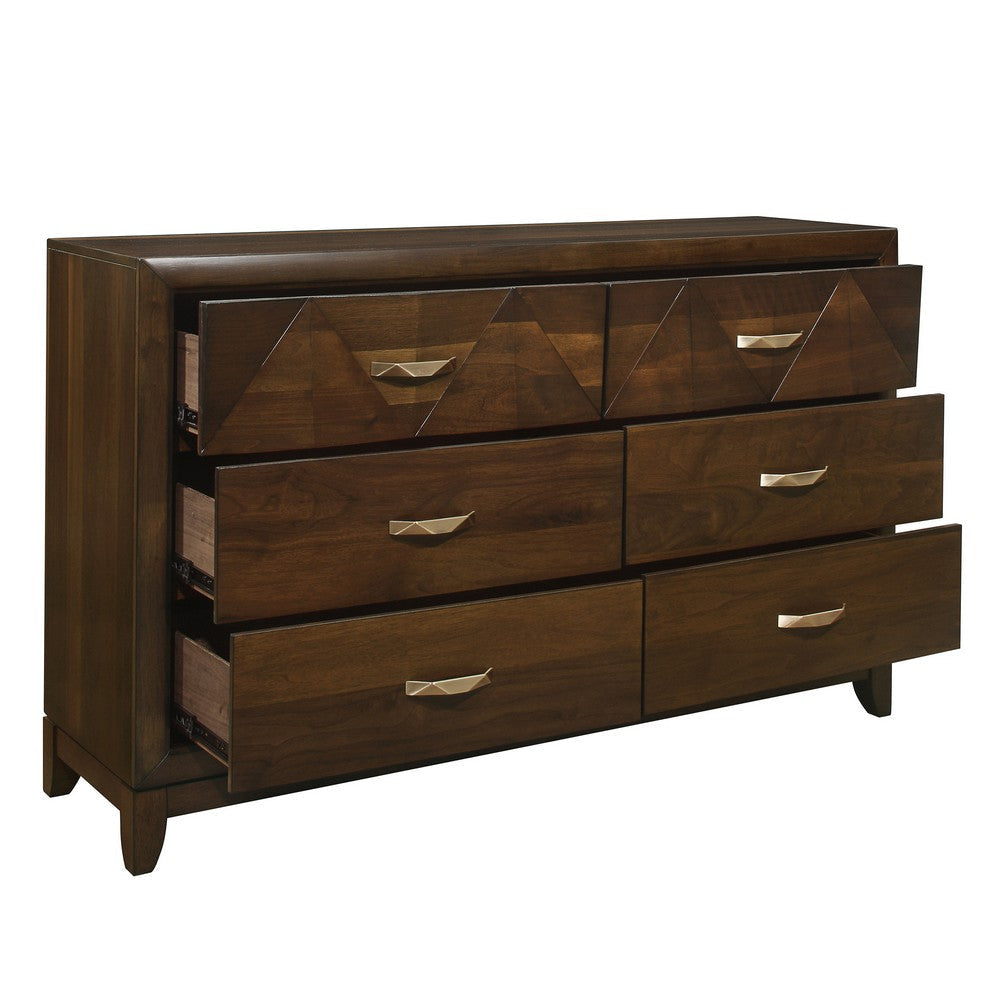 Nibo 60 Inch Wide Dresser 6 Drawers Satin Brass Handles Brown Solid Wood By Casagear Home BM313315