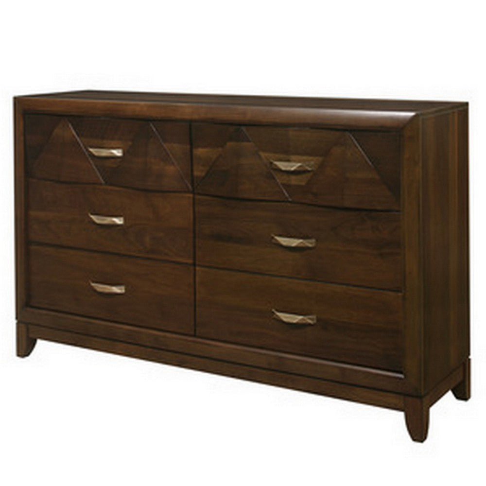 Nibo 60 Inch Wide Dresser 6 Drawers Satin Brass Handles Brown Solid Wood By Casagear Home BM313315