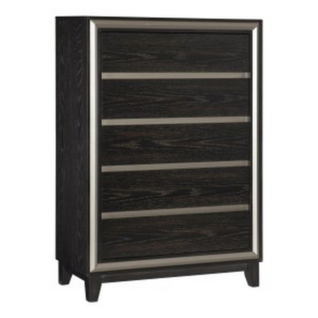 Uri 52 Inch Tall Dresser Chest 5 Drawers Cutout Grooves Silver Black By Casagear Home BM313320