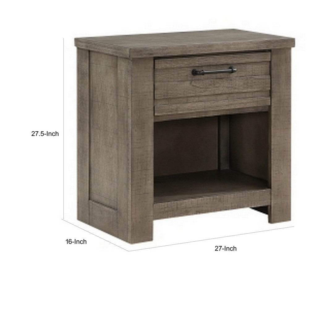 Niti 28 Inch Nightstand, 1 Drawer with Handle, Open Storage Cubby, Gray By Casagear Home