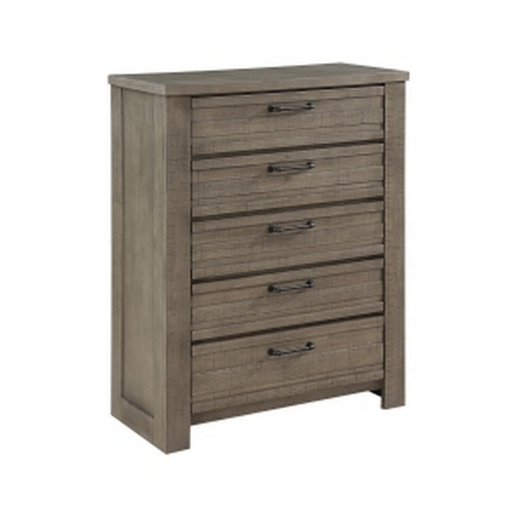 Niti 51 Inch Tall Dresser Chest 5 Drawers Black Handles Plank Style Gray By Casagear Home BM313324