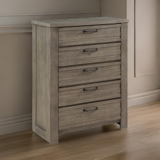 Niti 51 Inch Tall Dresser Chest, 5 Drawers, Black Handles, Plank Style Gray By Casagear Home