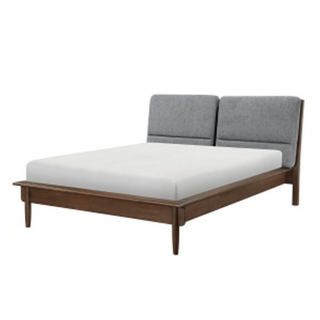 Soly Queen Size Platform Bed Upholstered Back Panel Brown Dark Gray By Casagear Home BM313325