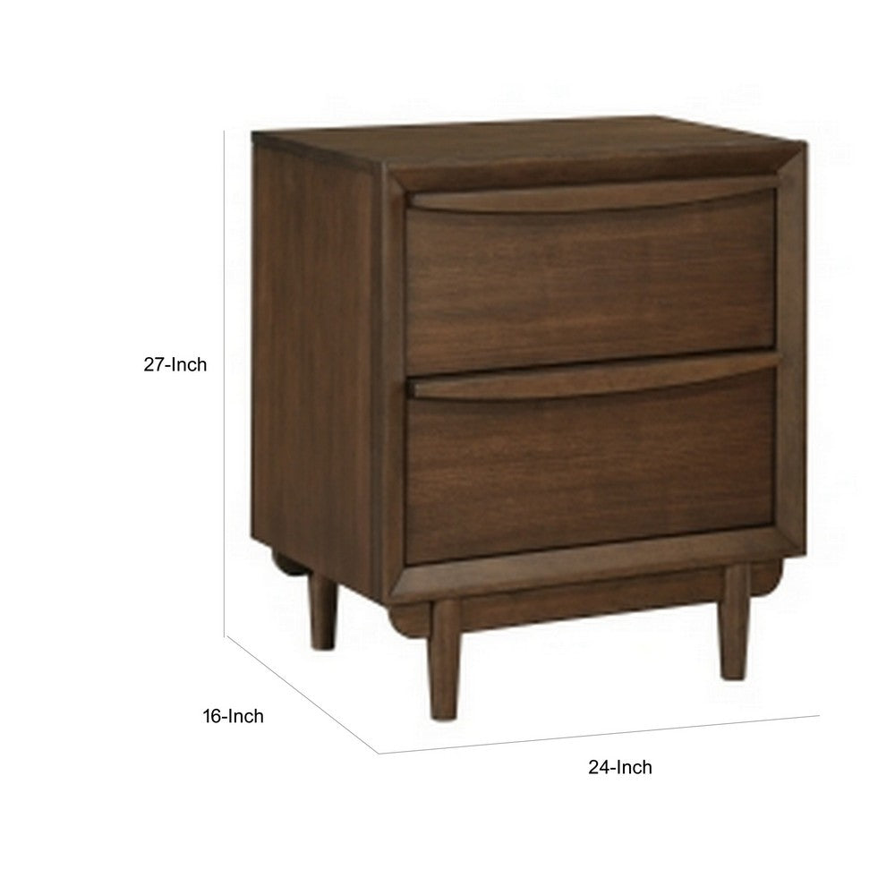 Soly 27 Inch Nightstand, 2 Drawers, USB Port, Lip Pull Handles, Brown By Casagear Home