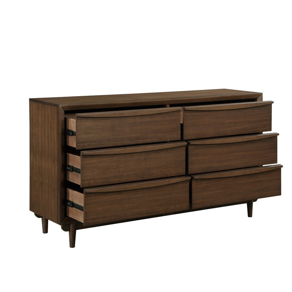 Soly 62 Inch Wide Dresser 6 Drawers Lip Pull Handles Walnut Brown Finish By Casagear Home BM313327