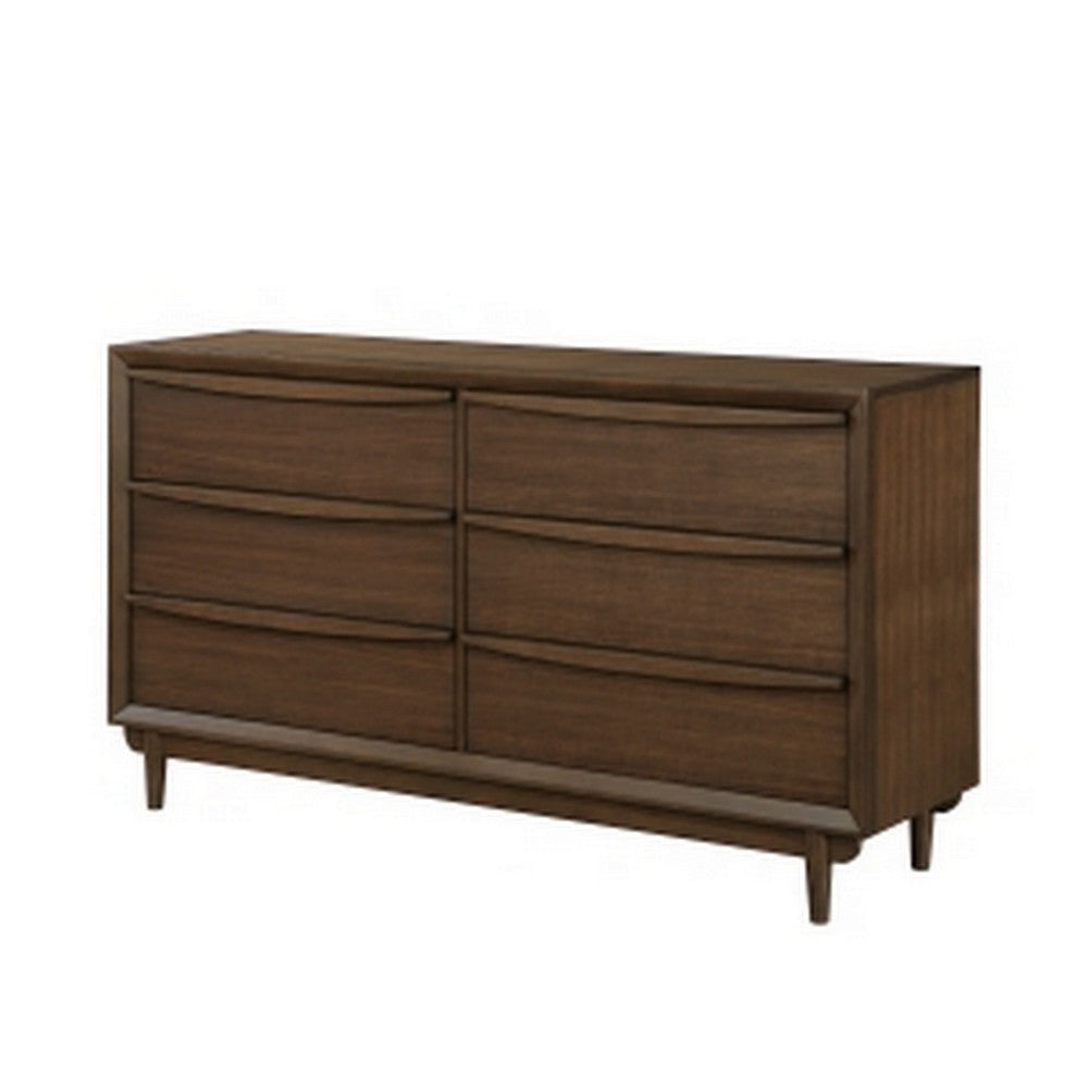 Soly 62 Inch Wide Dresser 6 Drawers Lip Pull Handles Walnut Brown Finish By Casagear Home BM313327