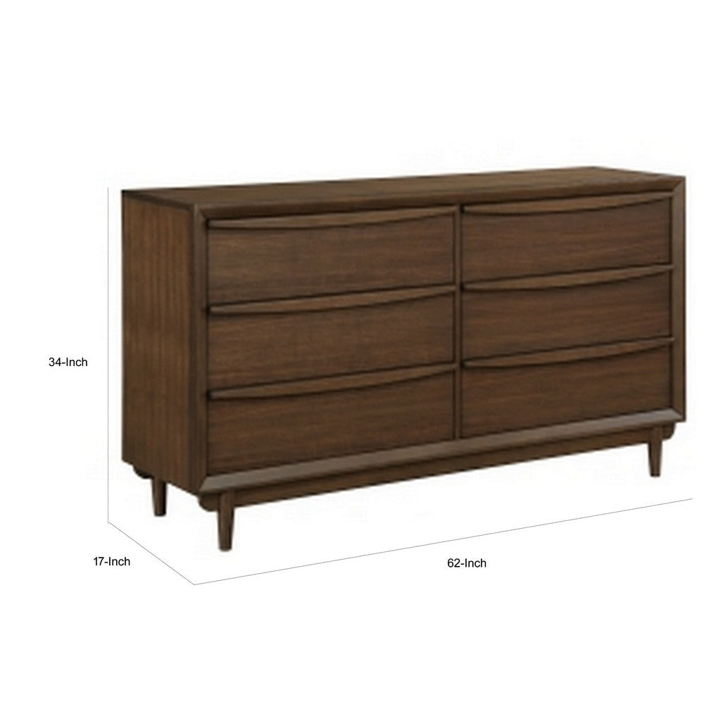 Soly 62 Inch Wide Dresser 6 Drawers Lip Pull Handles Walnut Brown Finish By Casagear Home BM313327