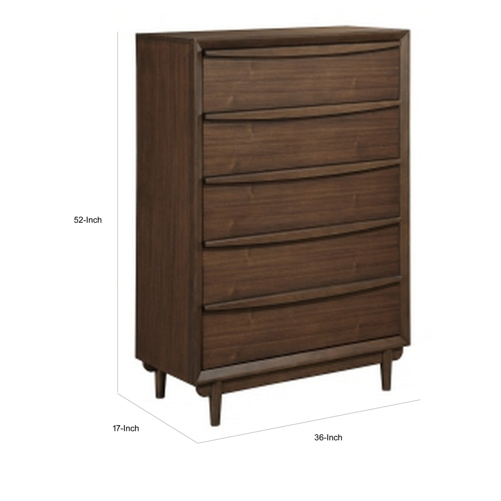 Soly 52 Inch Tall Dresser Chest 5 Drawers Lip Pull Handles Walnut Brown By Casagear Home BM313328