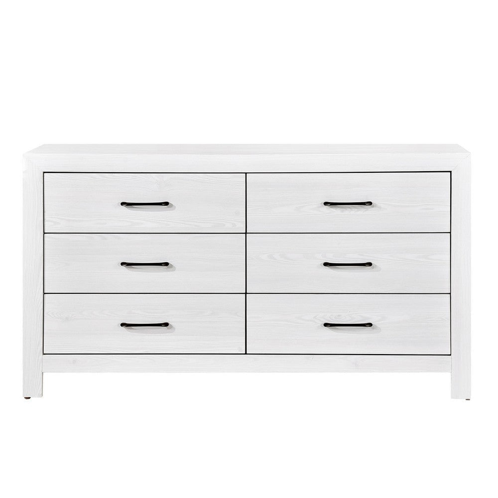 Eby 59 Inch Wide Dresser 6 Drawers with Black Nickel Handles White Finish By Casagear Home BM313330