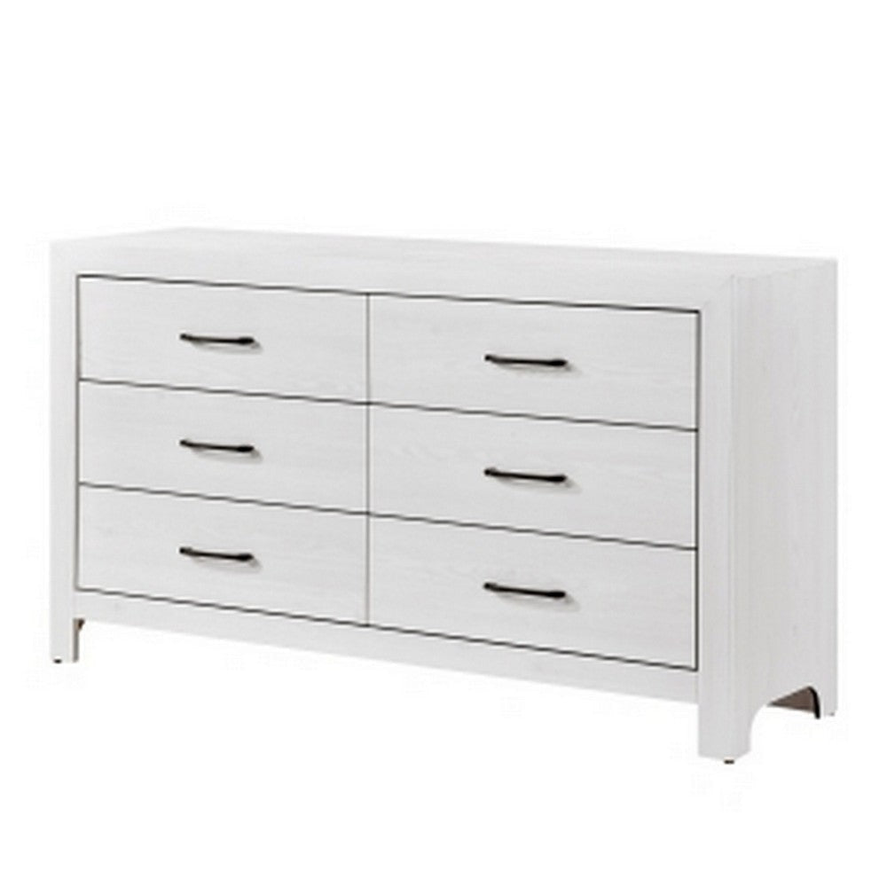 Eby 59 Inch Wide Dresser 6 Drawers with Black Nickel Handles White Finish By Casagear Home BM313330