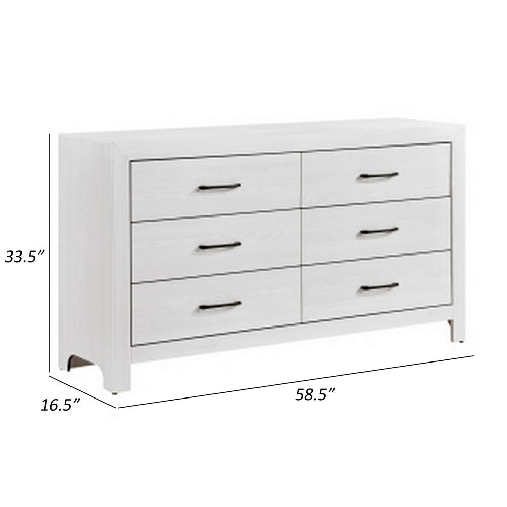 Eby 59 Inch Wide Dresser 6 Drawers with Black Nickel Handles White Finish By Casagear Home BM313330