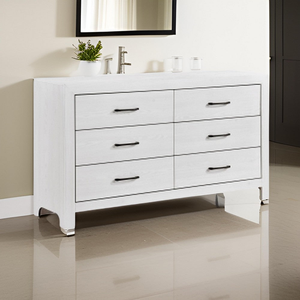 Eby 59 Inch Wide Dresser 6 Drawers with Black Nickel Handles White Finish By Casagear Home BM313330