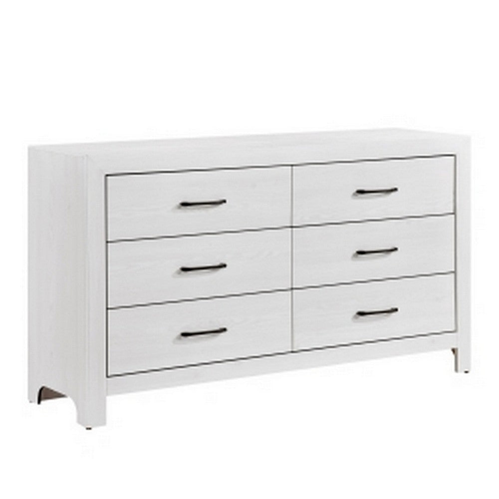 Eby 59 Inch Wide Dresser, 6 Drawers with Black Nickel Handles, White Finish By Casagear Home