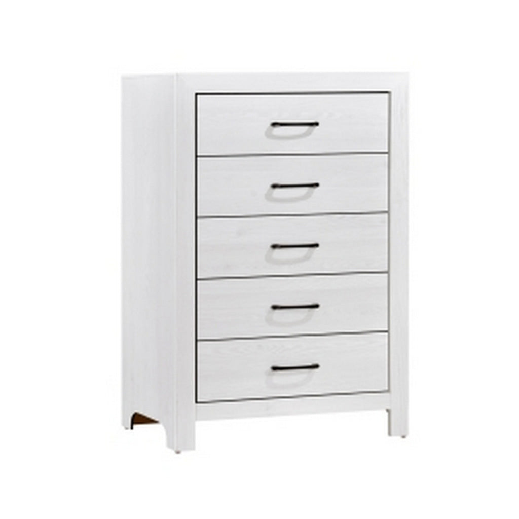 Eby 48 Inch Tall Dresser Chest 5 Drawers with Black Nickel Handles White By Casagear Home BM313331