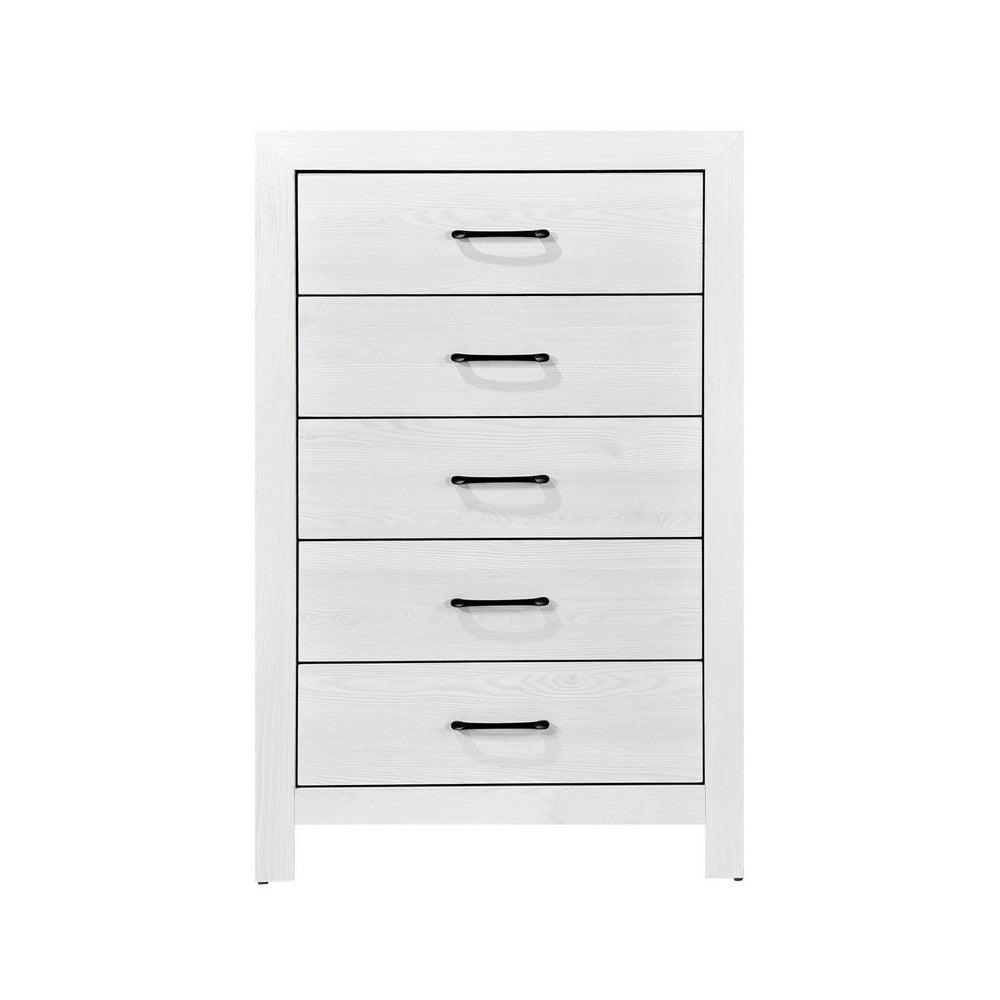 Eby 48 Inch Tall Dresser Chest, 5 Drawers with Black Nickel Handles, White By Casagear Home