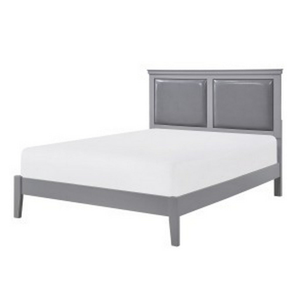 Brite Queen Size Bed Gray Faux Leather Upholstered Headboard Low Profile By Casagear Home BM313335