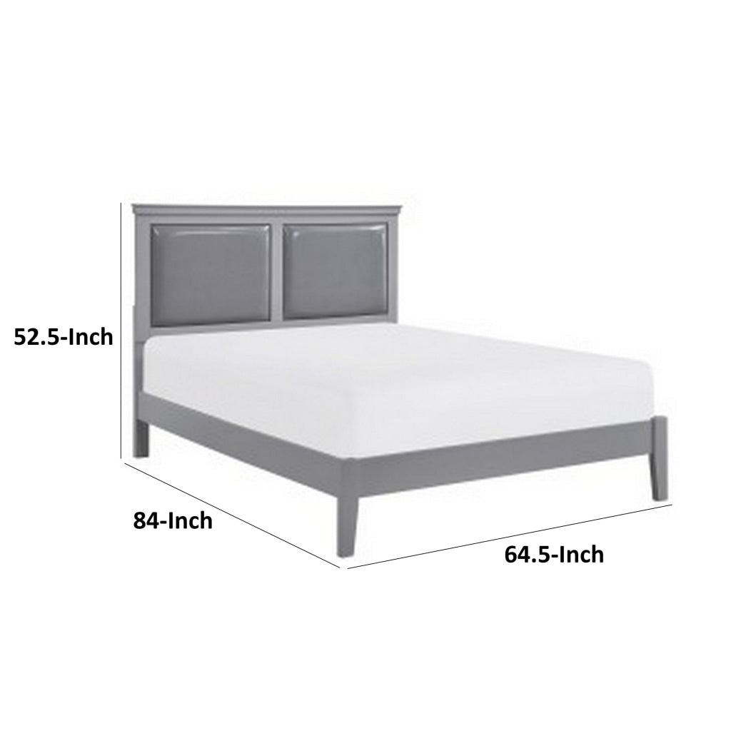 Brite Queen Size Bed Gray Faux Leather Upholstered Headboard Low Profile By Casagear Home BM313335