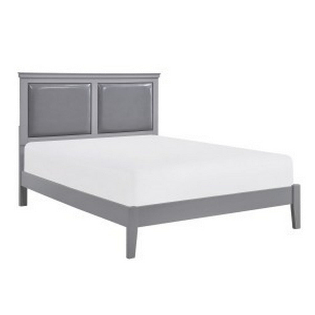 Brite Queen Size Bed Gray Faux Leather Upholstered Headboard Low Profile By Casagear Home BM313335