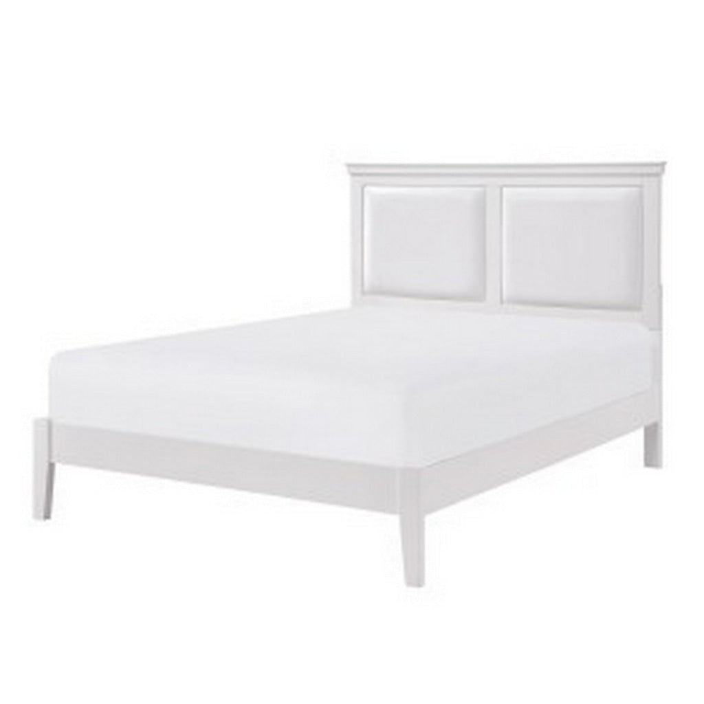 Brite Queen Size Bed White Faux Leather Upholstered Headboard Low Profile By Casagear Home BM313336