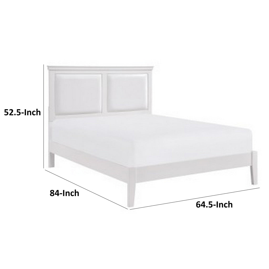 Brite Queen Size Bed White Faux Leather Upholstered Headboard Low Profile By Casagear Home BM313336