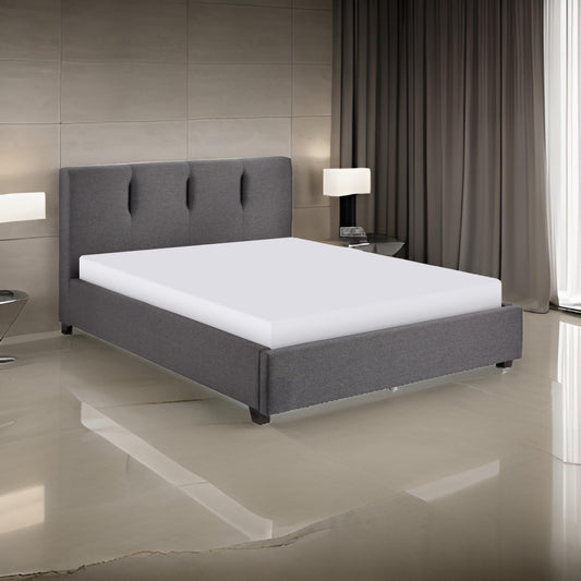 Orra Queen Platform Bed, Tufted Dark Gray Polyester Upholstery, Solid Wood By Casagear Home