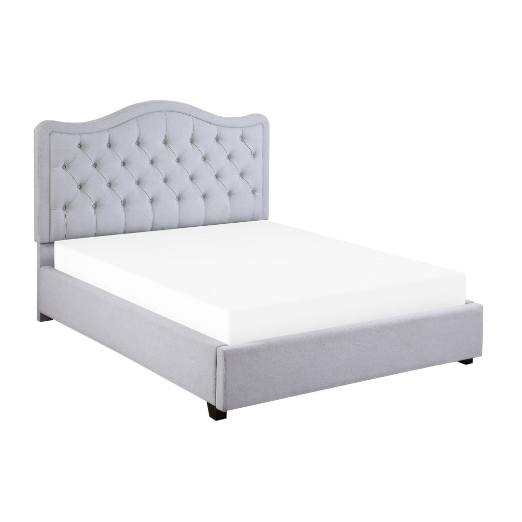 Soha Queen Platform Bed Tufted Gray Polyester Headboard Solid Wood By Casagear Home BM313338