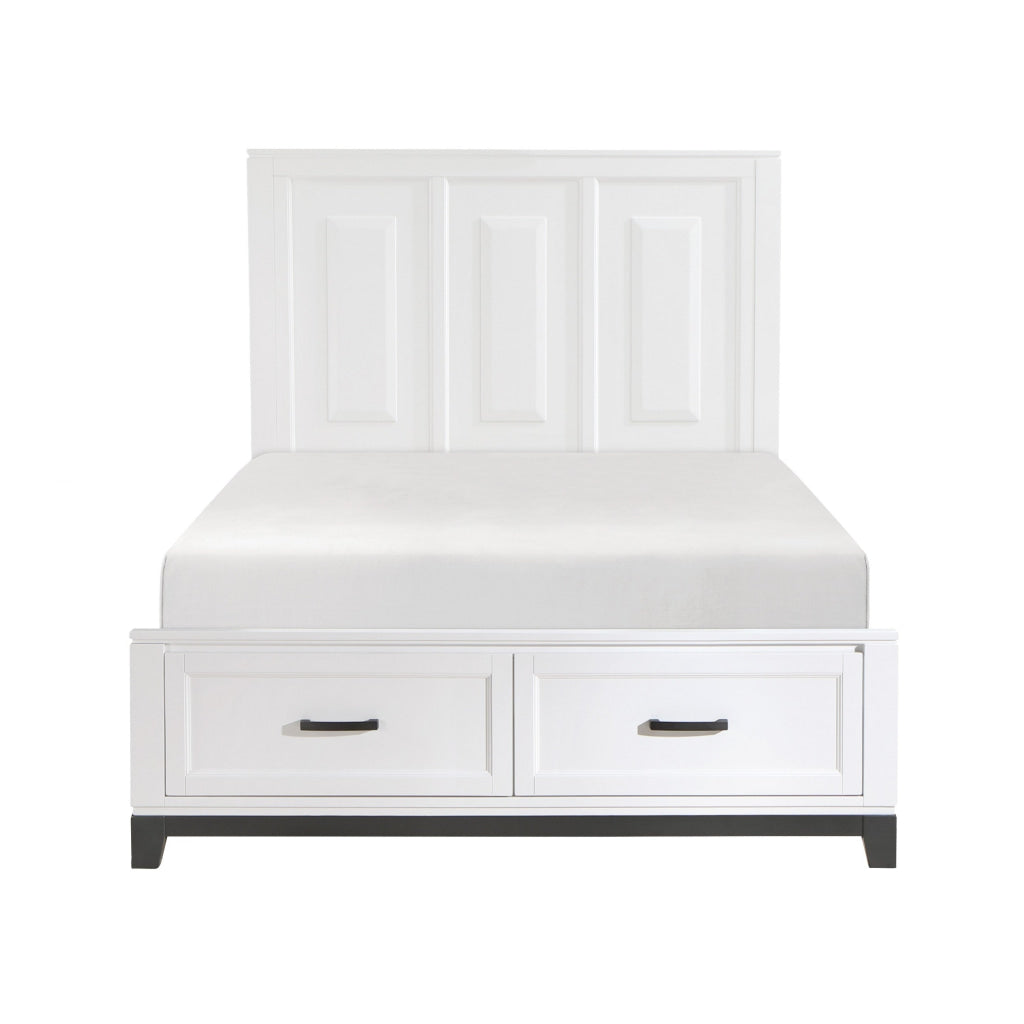 Thiem Queen Size Platform Bed with 2 Storage Drawers White Wood Finish By Casagear Home BM313343