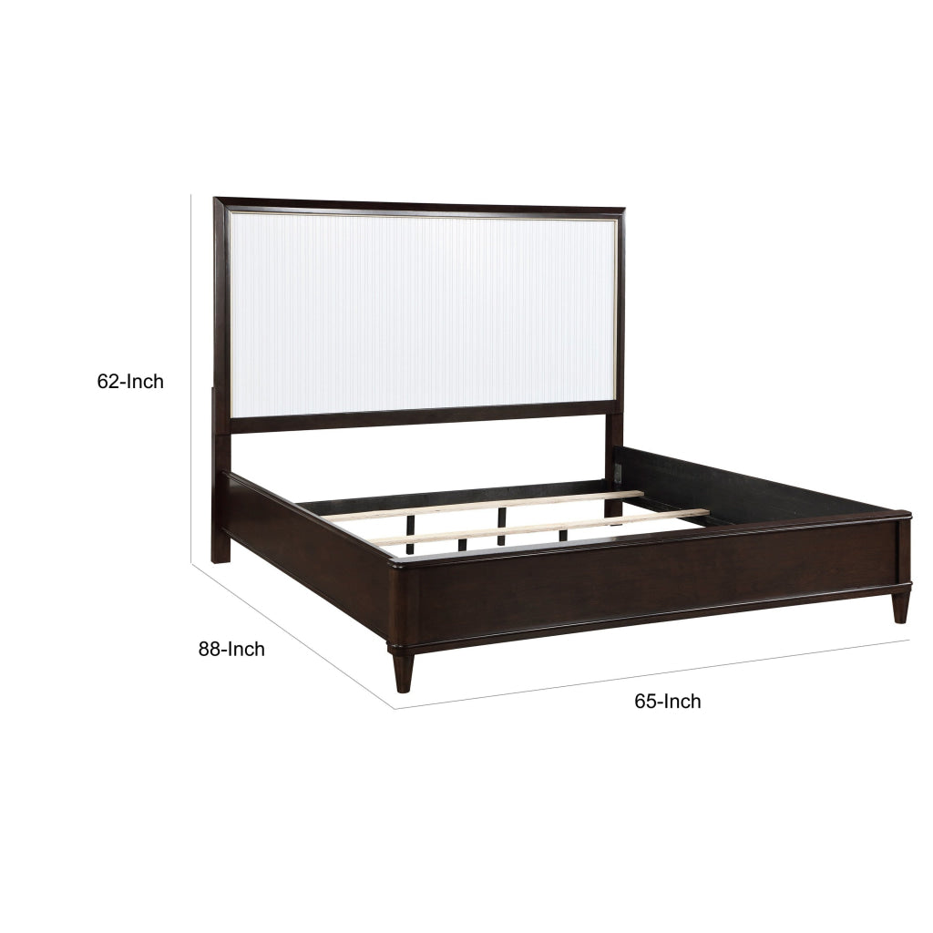 Shim Queen Size Bed with Tall Headboard White and Cherry Brown Wood By Casagear Home BM313344