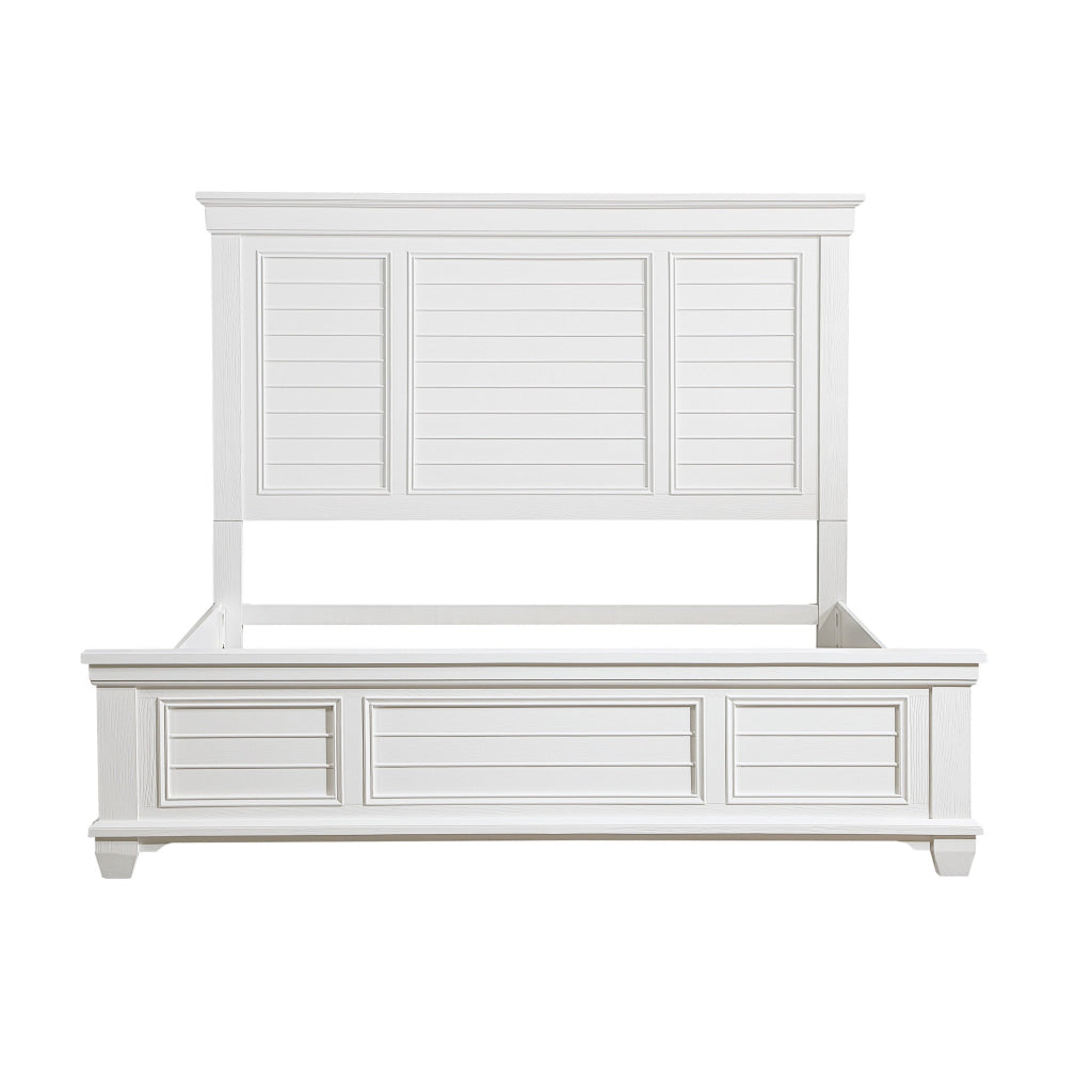 Lyni Queen Size Bed with Farmhouse Style Headboard Solid White Acacia Wood By Casagear Home BM313345