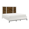 Jem Queen Size Bed Tall Headboard 2 USB Ports Brown White Acacia Veneer By Casagear Home BM313346