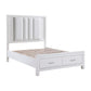 Roni Queen Bed LED Lit Upholstered 2 Storage Drawers White Solid Wood By Casagear Home BM313349