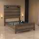 Aco Queen Size Bed, 2 Lampshades, Slatted Headboard, LED Lights, Brown By Casagear Home