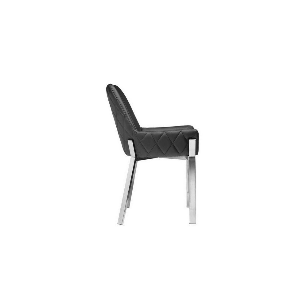 Fuma 23 Inch Set of 2 Dining Chairs, Foam Fill, Black Faux Leather, Silver By Casagear Home