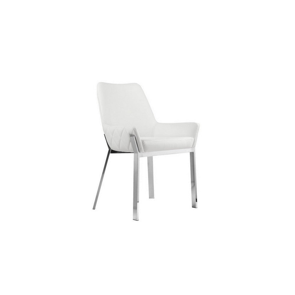 Fuma 23 Inch Set of 2 Dining Chairs Foam Fill White Faux Leather Silver By Casagear Home BM313352