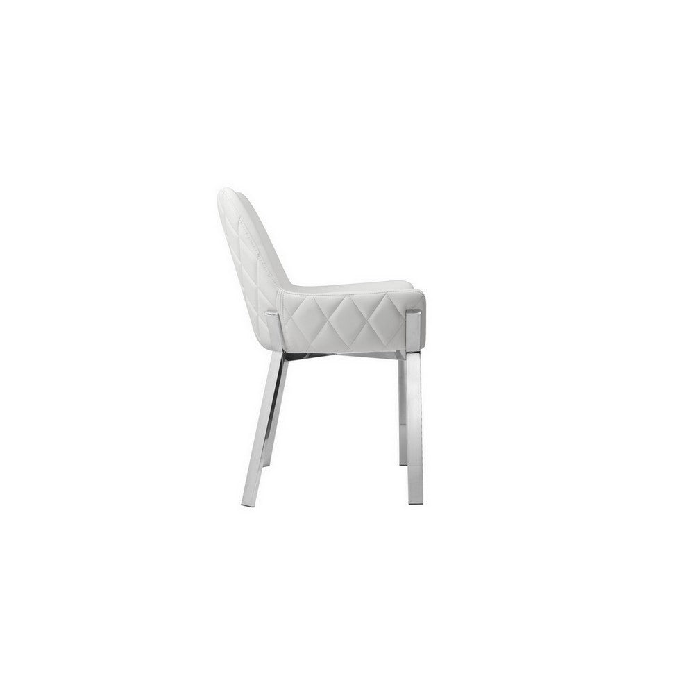 Fuma 23 Inch Set of 2 Dining Chairs, Foam Fill, White Faux Leather, Silver By Casagear Home
