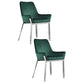 Fuma 23 Inch Set of 2 Dining Chairs, Foam Fill, Modern Green Velvet, Silver By Casagear Home