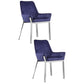 Fuma 23 Inch Set of 2 Dining Chairs, Foam Fill, Navy Blue Velvet, Silver By Casagear Home
