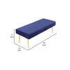 Lida 45 Inch Bench Modern Tufted Lines Blue Soft Velvet Gold Metal By Casagear Home BM313357