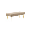 Lida 45 Inch Bench Modern Tufted Lines Beige Faux Leather Gold Metal By Casagear Home BM313358