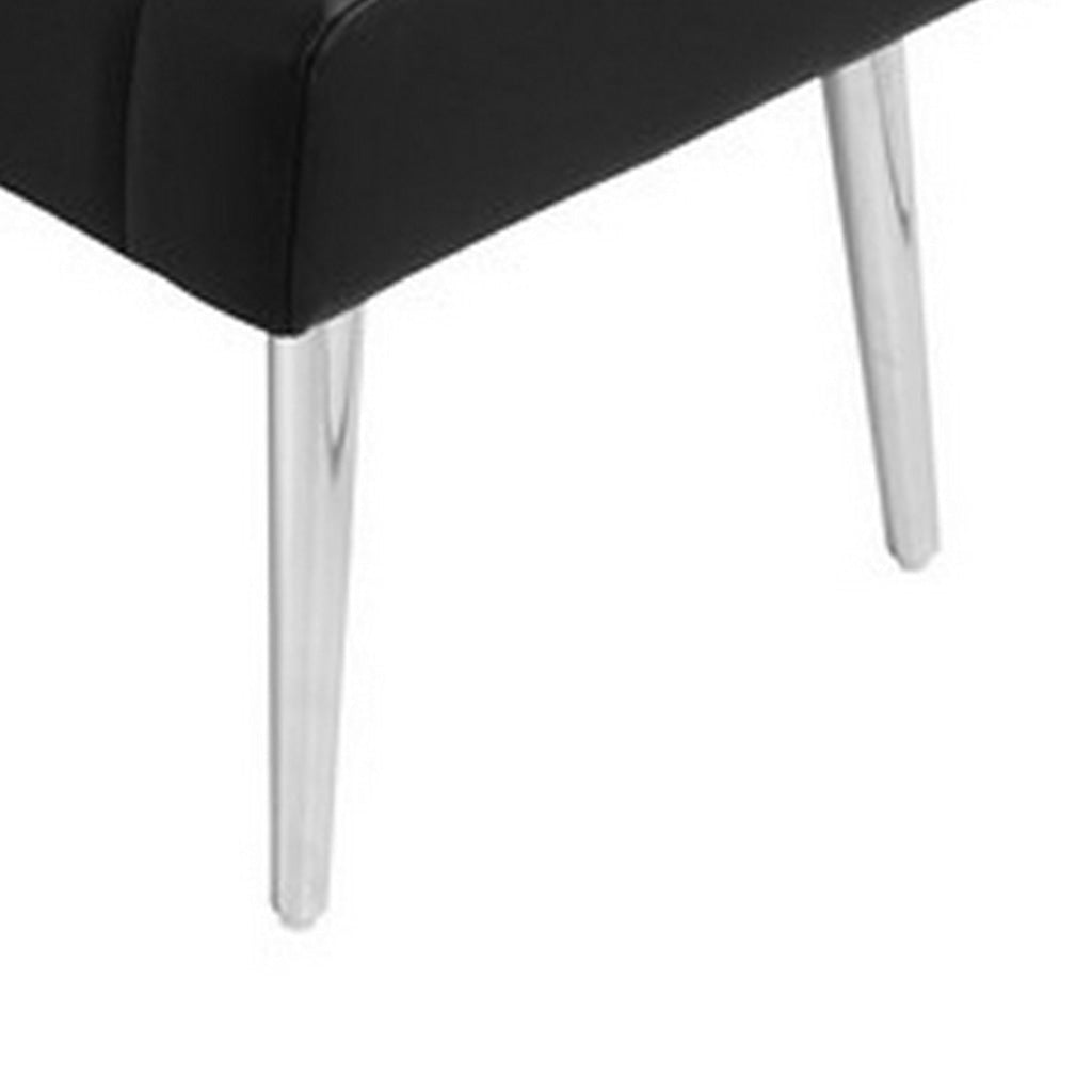 Lida 45 Inch Bench Modern Tufted Lines Black Faux Leather Chrome Metal By Casagear Home BM313360