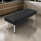 Lida 45 Inch Bench, Modern Tufted Lines, Black Faux Leather, Chrome Metal By Casagear Home