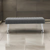 Lida 45 Inch Bench, Modern Tufted Lines, Gray Soft Velvet, Chrome Metal By Casagear Home