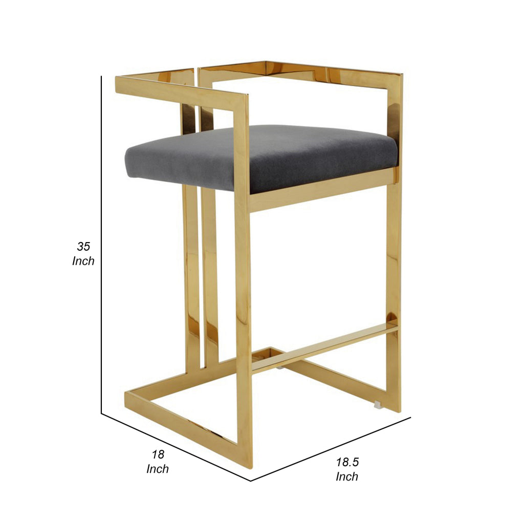 Zie 30 Inch Barstool Chair Gray Velvet Padded Seat Gold Steel Finish By Casagear Home BM313365