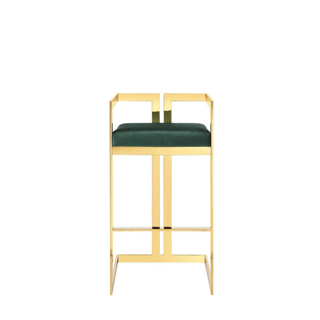 Zie 30 Inch Barstool Chair Green Velvet Padded Seat Gold Steel Finish By Casagear Home BM313366