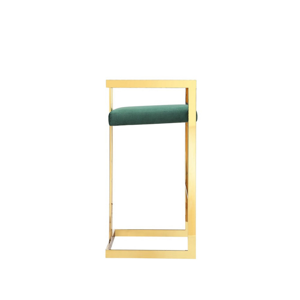 Zie 30 Inch Barstool Chair Green Velvet Padded Seat Gold Steel Finish By Casagear Home BM313366