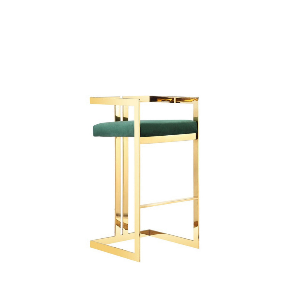 Zie 30 Inch Barstool Chair Green Velvet Padded Seat Gold Steel Finish By Casagear Home BM313366