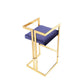Zie 30 Inch Barstool Chair, Navy Blue Velvet Padded Seat, Gold Steel Finish By Casagear Home