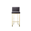 Boly 30 Inch Barstool Chair, Cushioned Gray Velvet, Gold Cantilever Base
 By Casagear Home