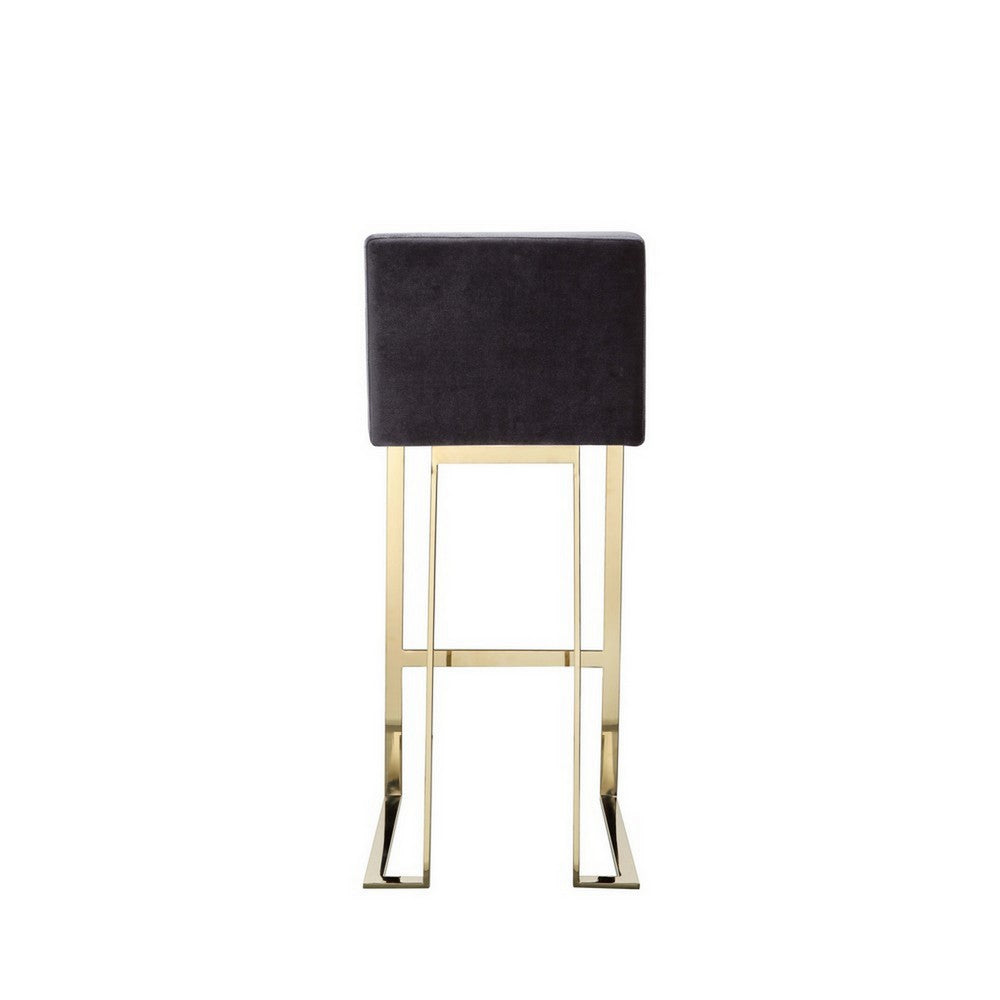 Boly 30 Inch Barstool Chair, Cushioned Gray Velvet, Gold Cantilever Base
 By Casagear Home