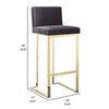 Boly 30 Inch Barstool Chair, Cushioned Gray Velvet, Gold Cantilever Base
 By Casagear Home